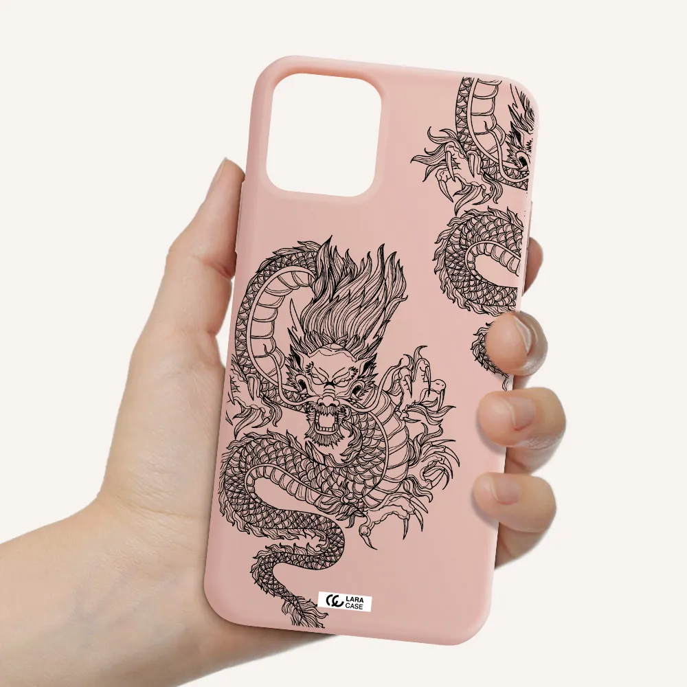 Dragon Line Art Apple iPhone 11 pro Silicone pastel pink Case
