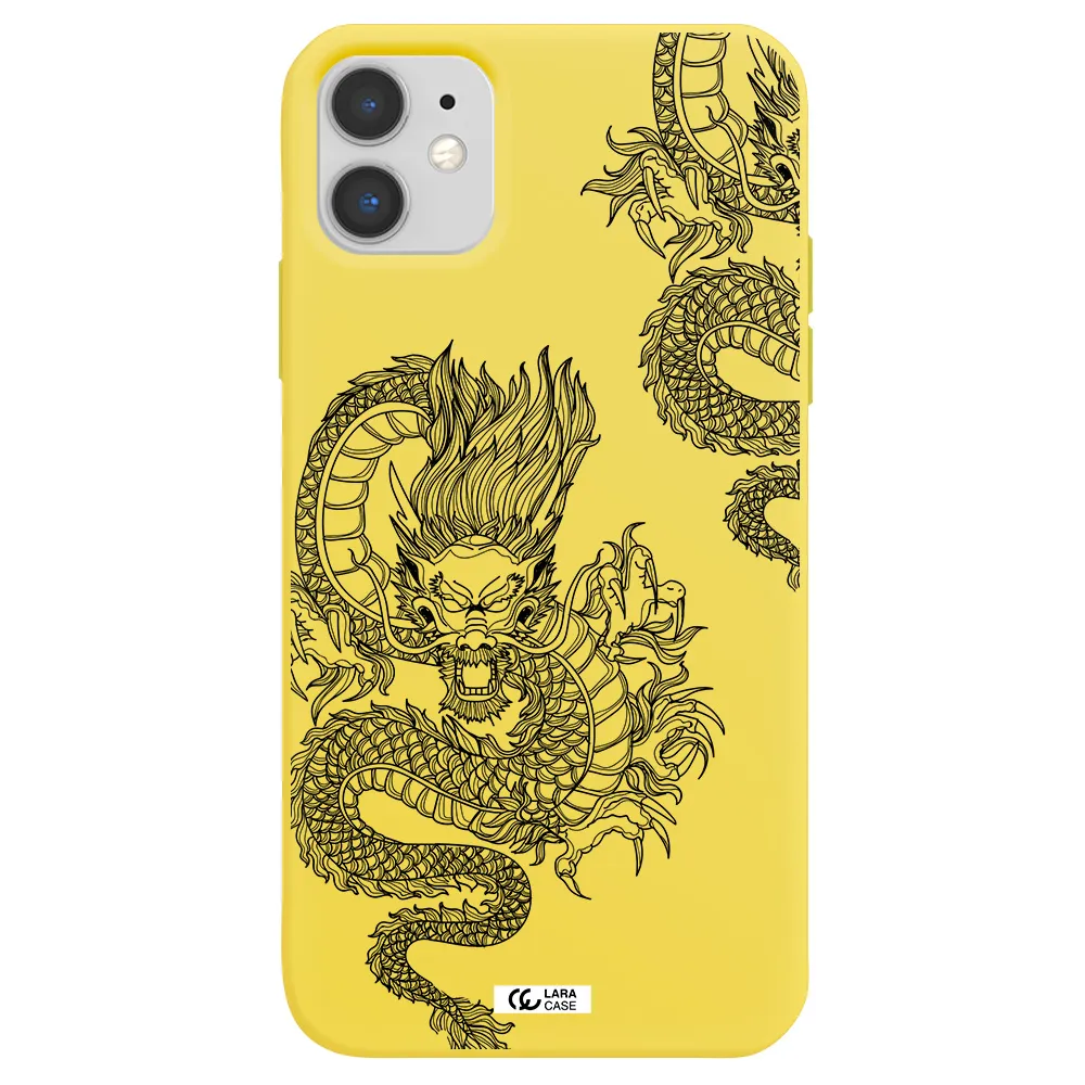 Dragon Line Art Apple iPhone 11 Silicone canary yellow Case