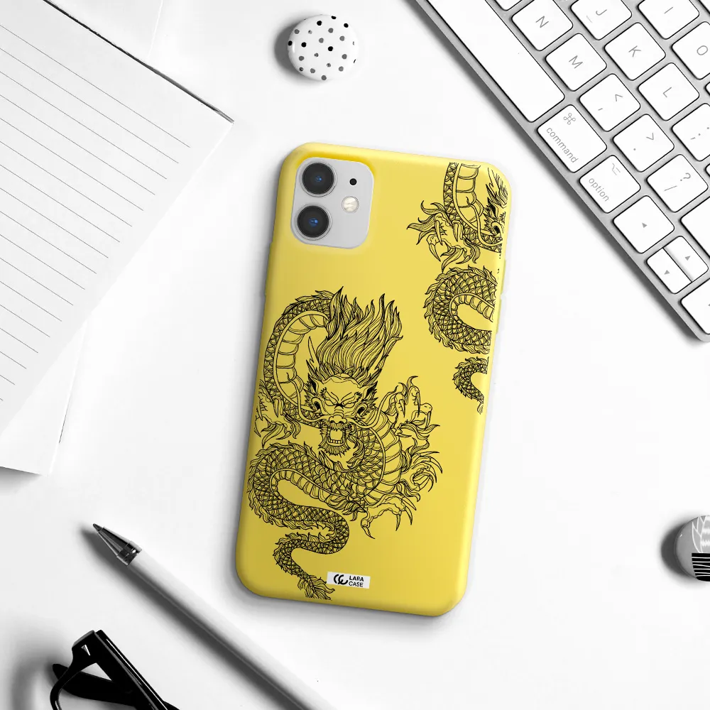 Dragon Line Art Apple iPhone 11 Silicone canary yellow Case