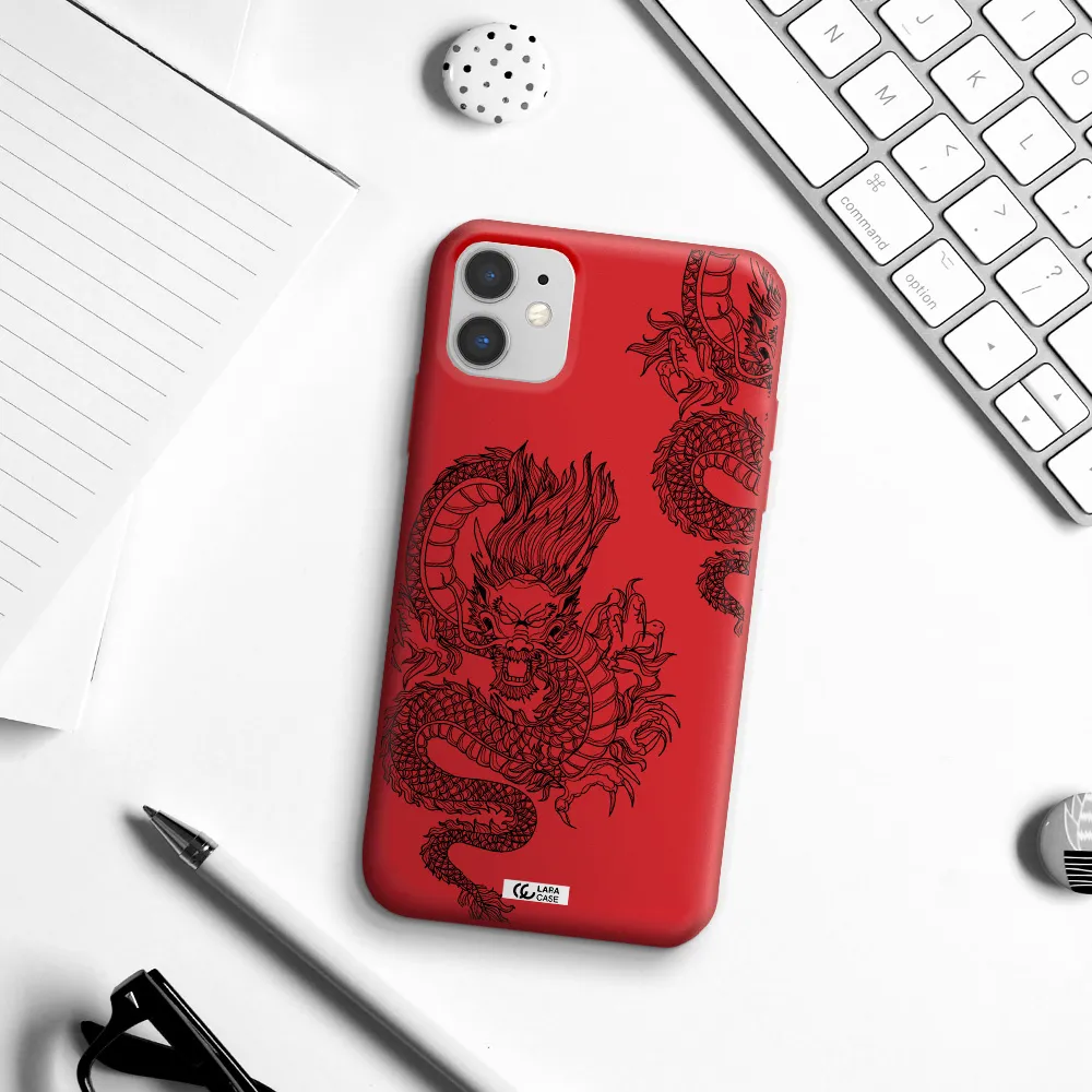 Dragon Line Art Apple iPhone 11 Silicone Imperial Red Case