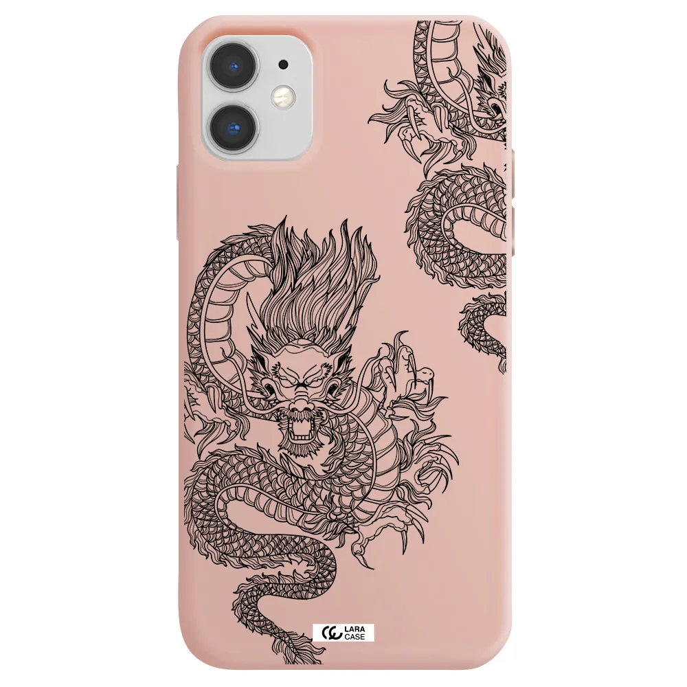 Dragon Line Art Apple iPhone 11 Silicone pastel pink Case
