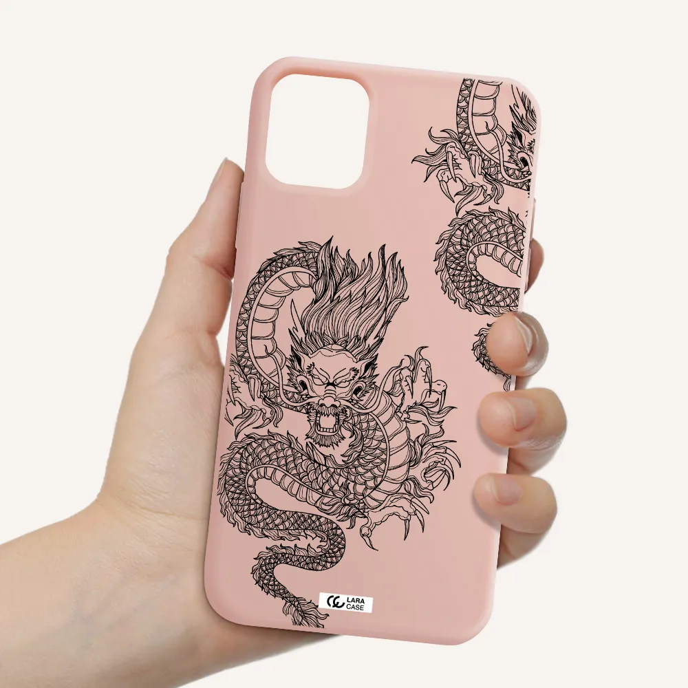 Dragon Line Art Apple iPhone 11 Silicone pastel pink Case