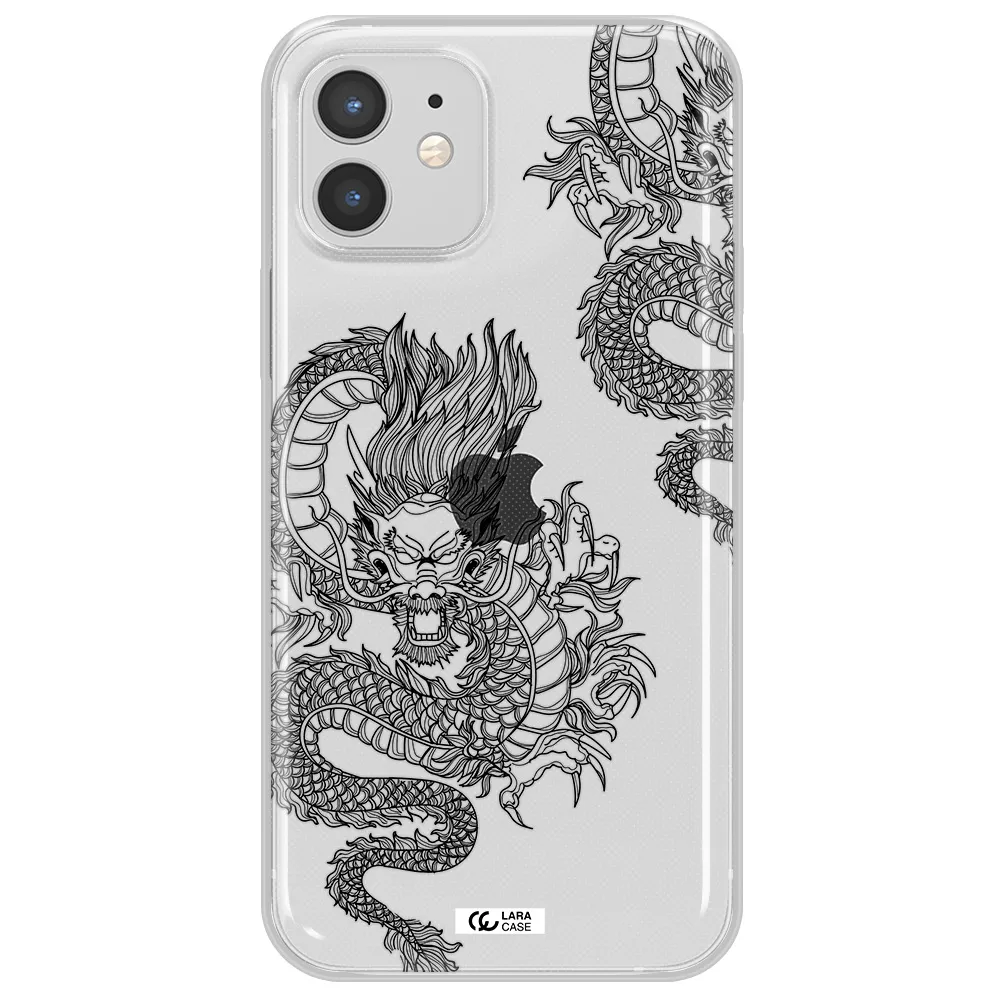 Dragon Line Art Apple iPhone 12 Clear TPU Case
