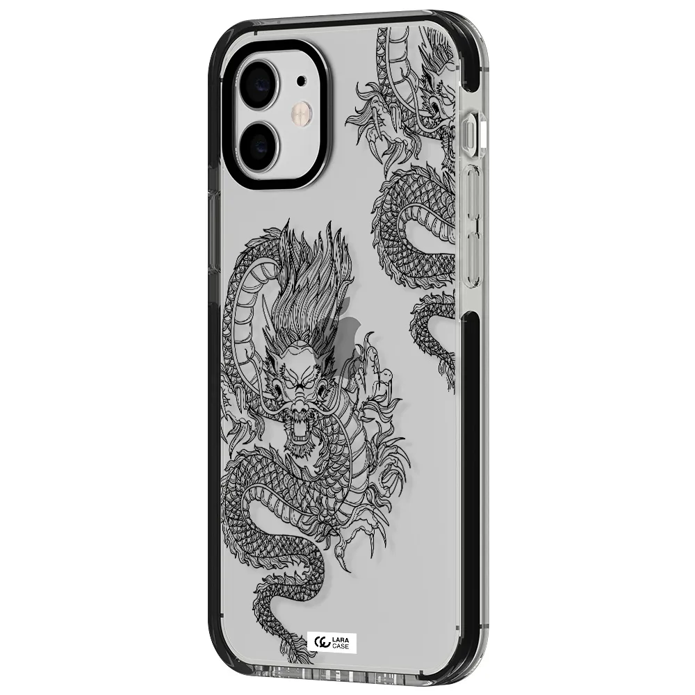 Dragon Line Art Apple iPhone 12 impact black border Case