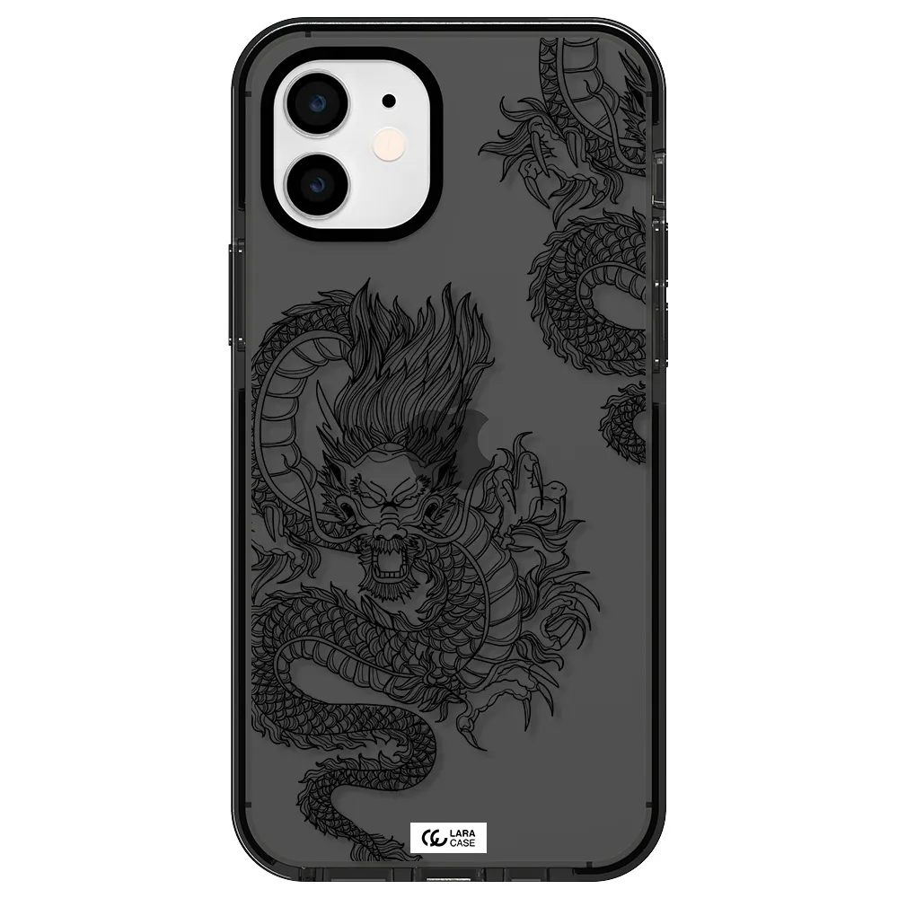 Dragon Line Art Apple iPhone 12 impact Smoke Black Case