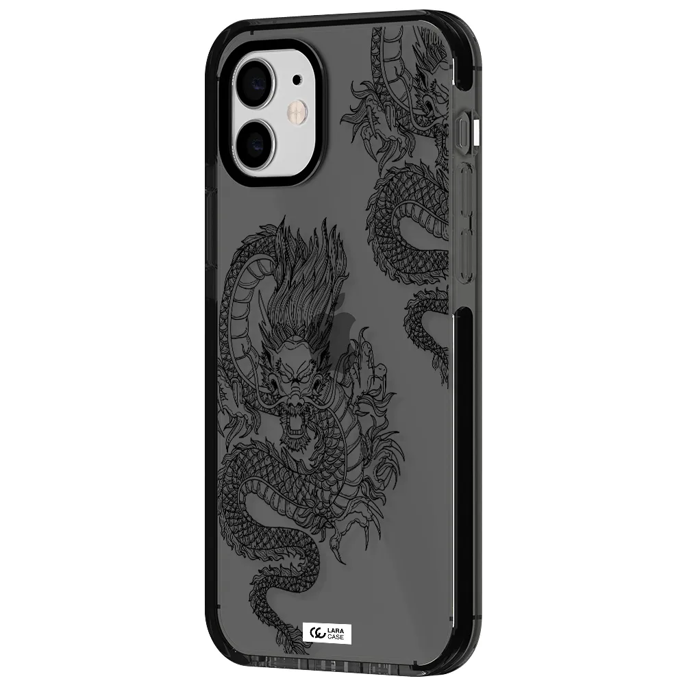 Dragon Line Art Apple iPhone 12 impact Smoke Black Case