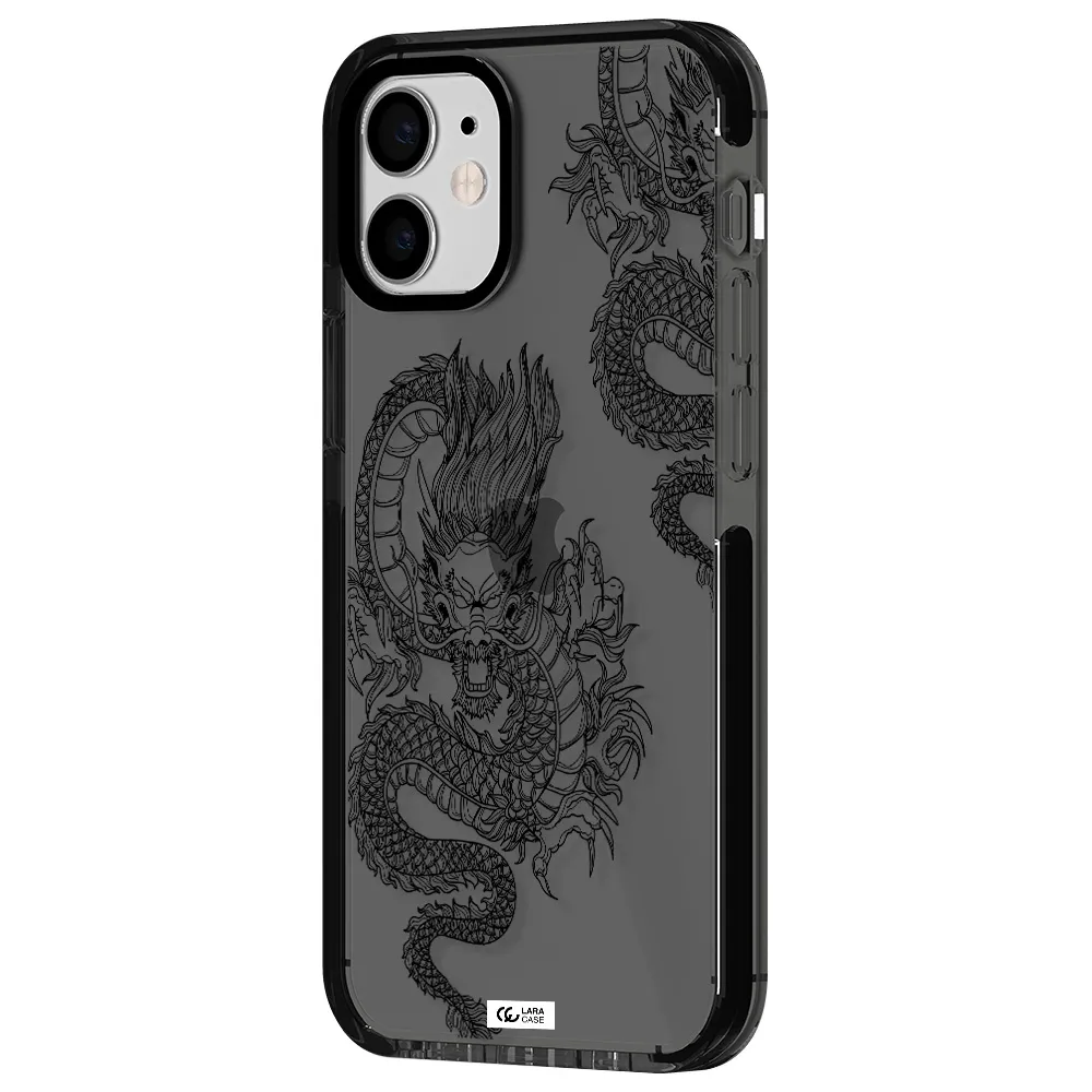 Dragon Line Art Apple iPhone 12 mini impact Smoke Black Case