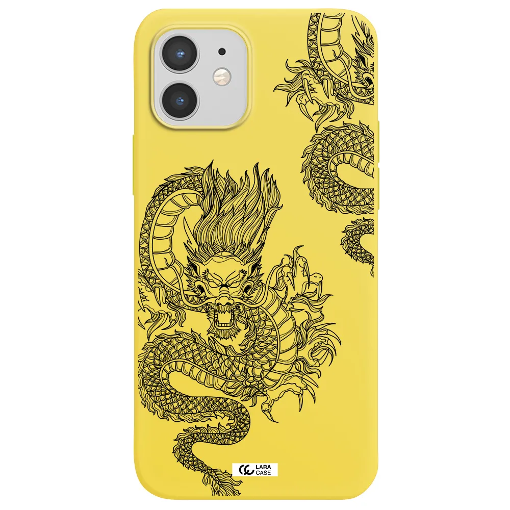 Dragon Line Art Apple iPhone 12 mini Silicone canary yellow Case