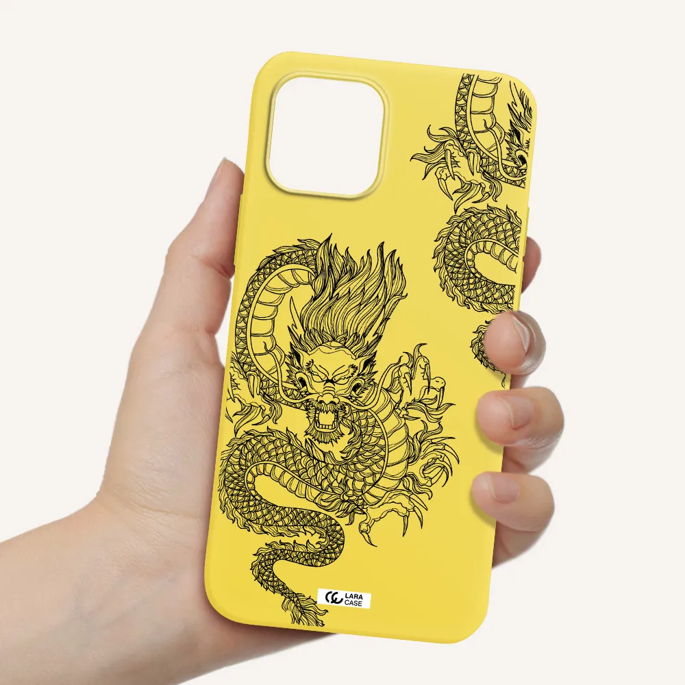 Dragon Line Art Apple iPhone 12 mini Silicone canary yellow Case