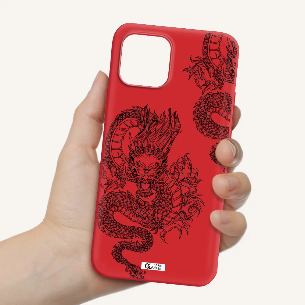 Dragon Line Art Apple iPhone 12 mini Silicone Imperial Red Case