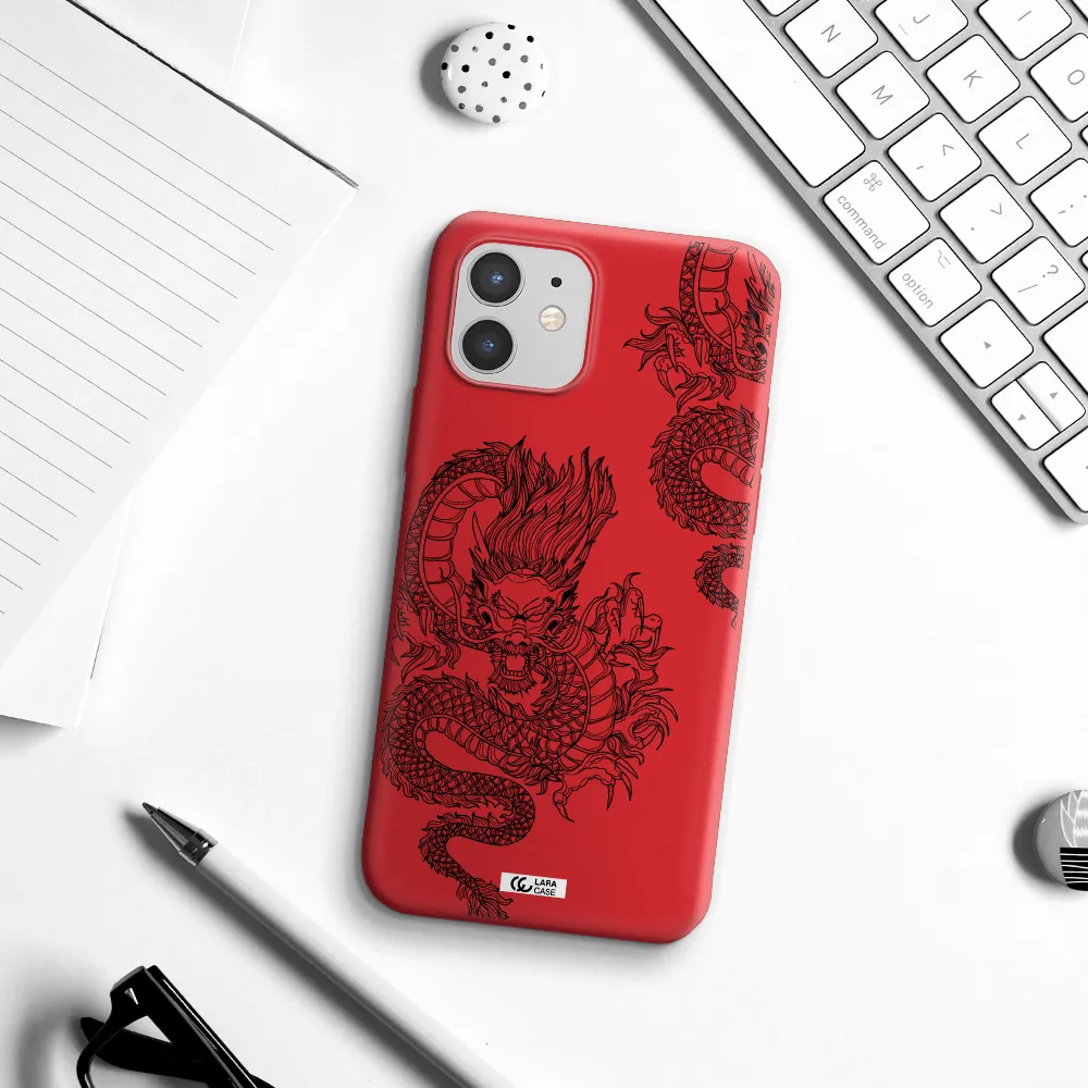 Dragon Line Art Apple iPhone 12 mini Silicone Imperial Red Case