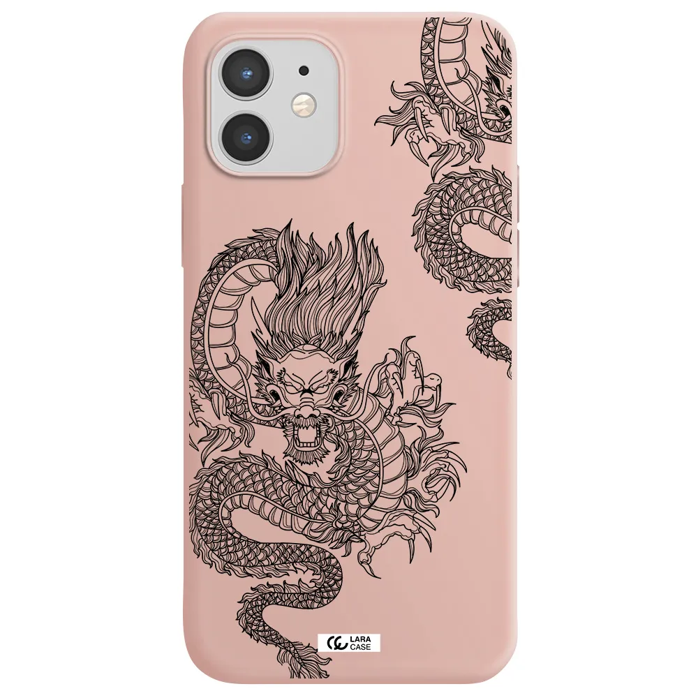 Dragon Line Art Apple iPhone 12 mini Silicone pastel pink Case