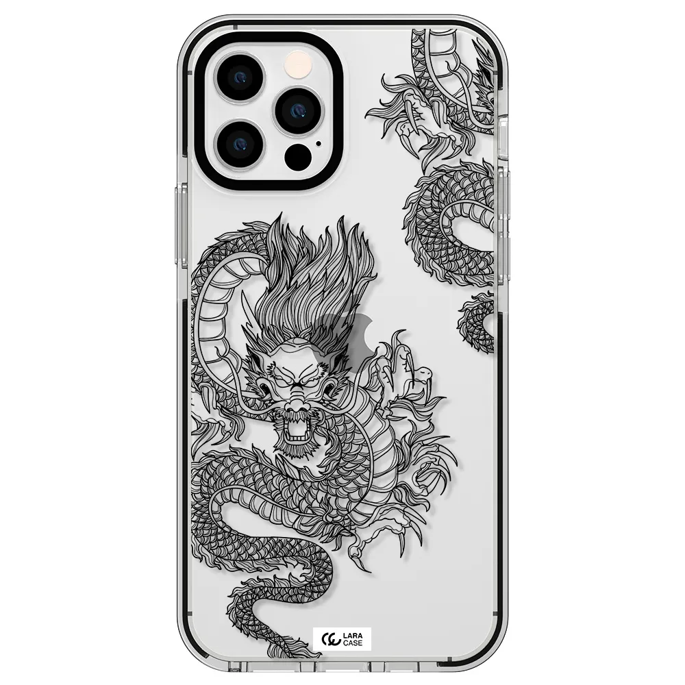 Dragon Line Art Apple iPhone 12 pro impact black border Case