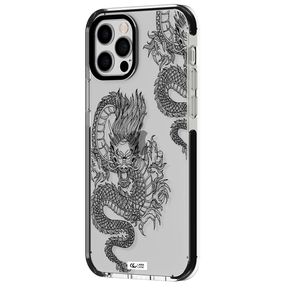 Dragon Line Art Apple iPhone 12 pro impact black border Case