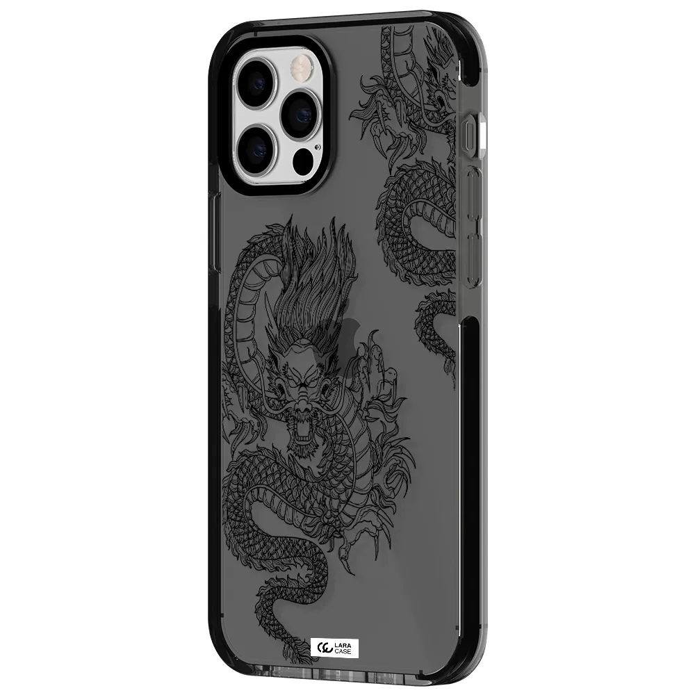 Dragon Line Art Apple iPhone 12 pro impact Smoke Black Case