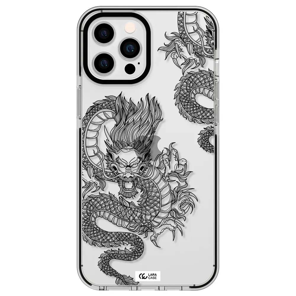 Dragon Line Art Apple iPhone 12 pro max impact black border Case