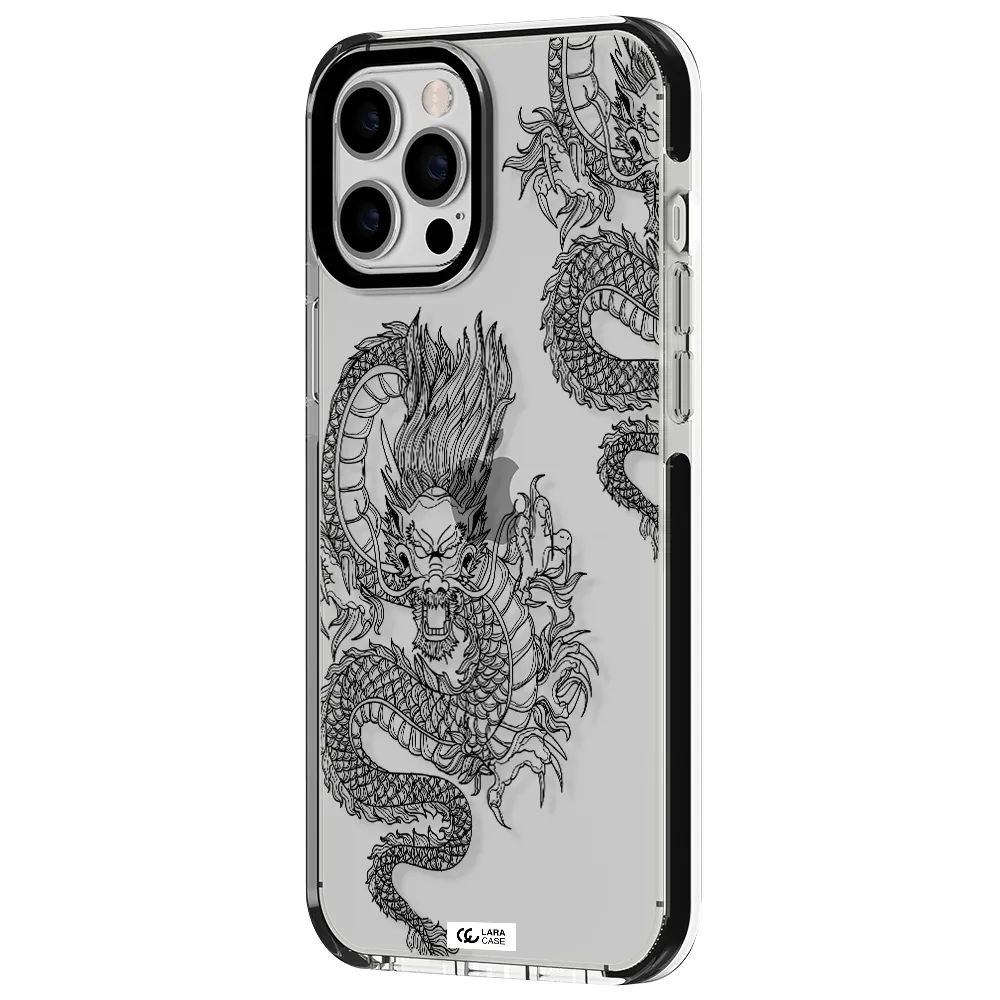 Dragon Line Art Apple iPhone 12 pro max impact black border Case
