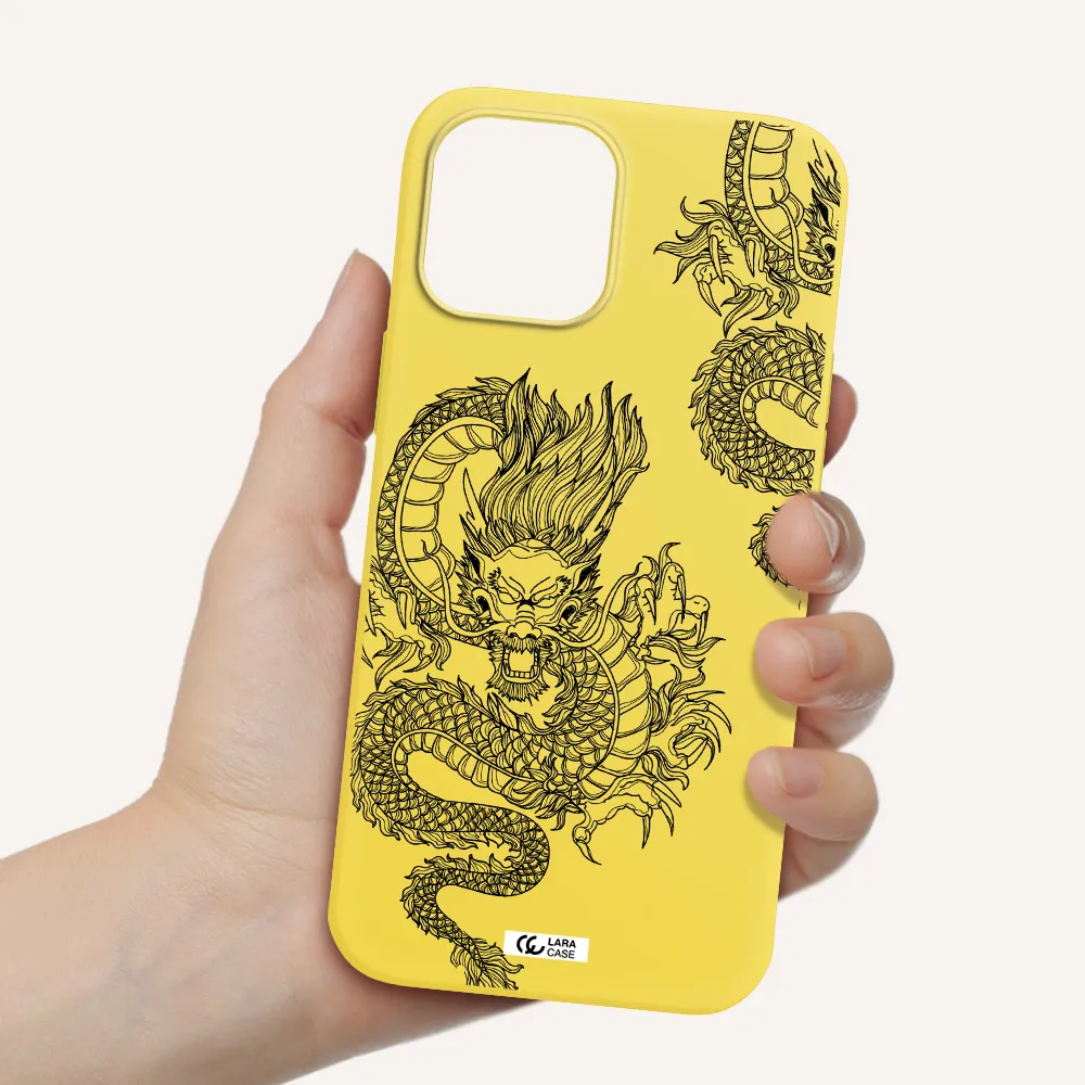 Dragon Line Art Apple iPhone 12 pro max Silicone canary yellow Case