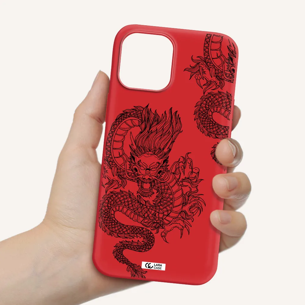 Dragon Line Art Apple iPhone 12 pro max Silicone Imperial Red Case