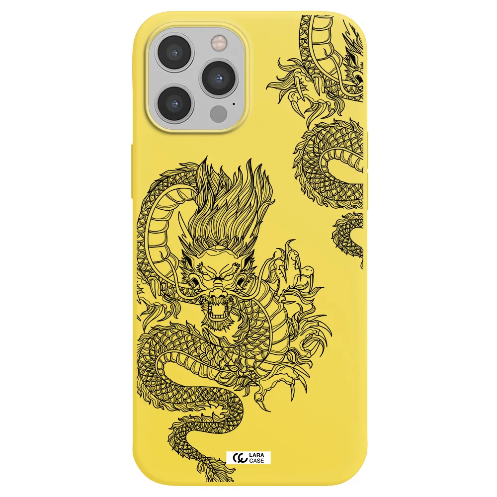 Dragon Line Art Apple iPhone 12 pro Silicone canary yellow Case
