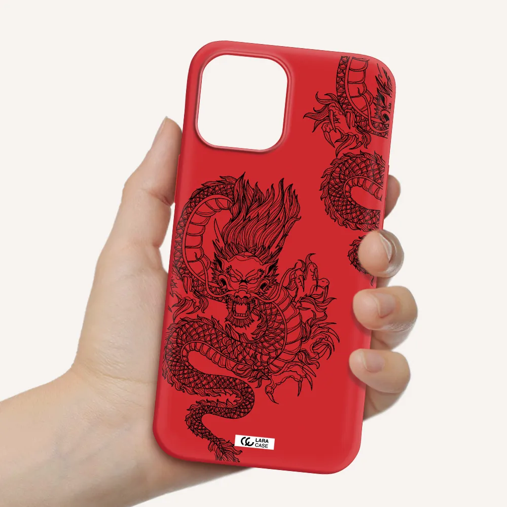 Dragon Line Art Apple iPhone 12 pro Silicone Imperial Red Case