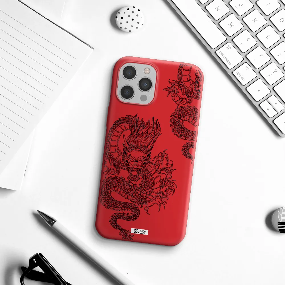 Dragon Line Art Apple iPhone 12 pro Silicone Imperial Red Case
