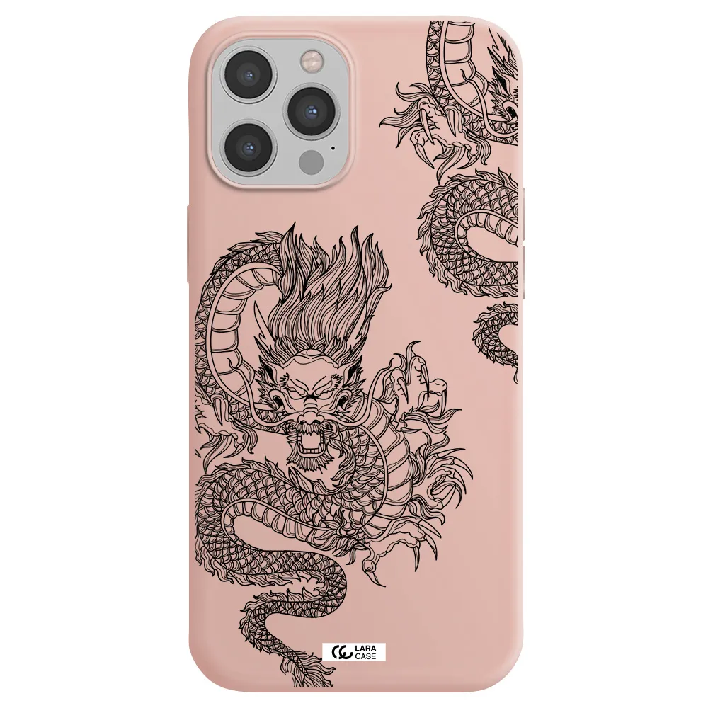 Dragon Line Art Apple iPhone 12 pro Silicone pastel pink Case