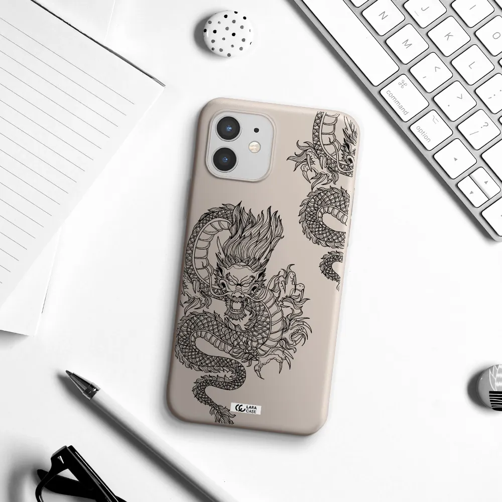 Dragon Line Art Apple iPhone 12 Silicone Stone Case