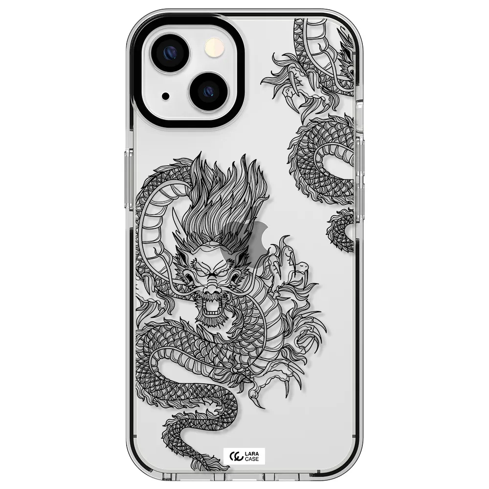 Dragon Line Art Apple iPhone 13 impact black border Case