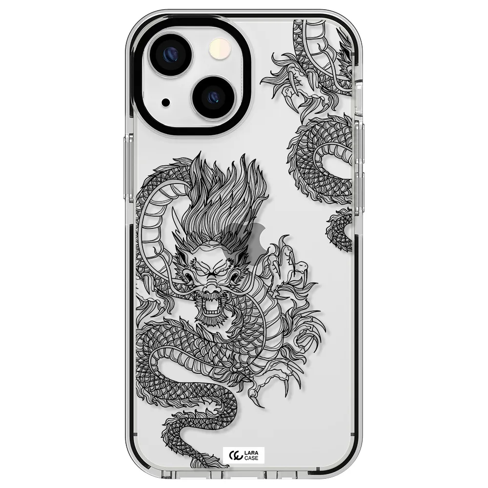 Dragon Line Art Apple iPhone 13 mini impact black border Case