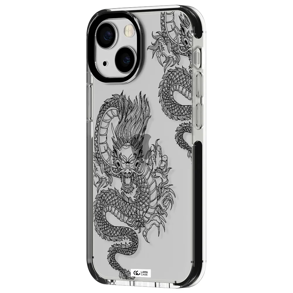 Dragon Line Art Apple iPhone 13 mini impact black border Case