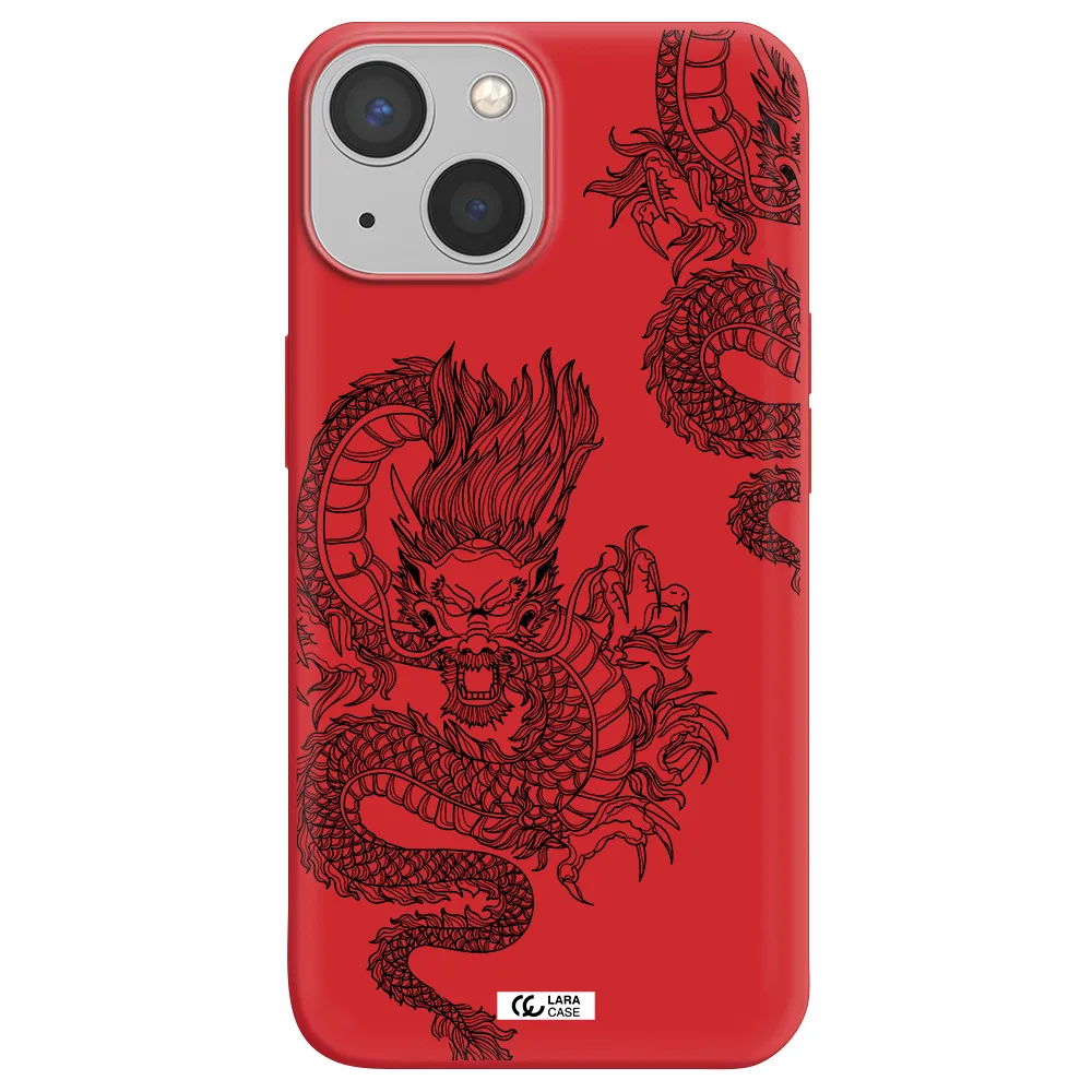 Dragon Line Art Apple iPhone 13 mini Silicone Imperial Red Case