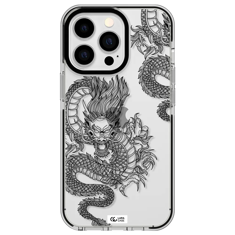 Dragon Line Art Apple iPhone 13 Pro impact black border Case