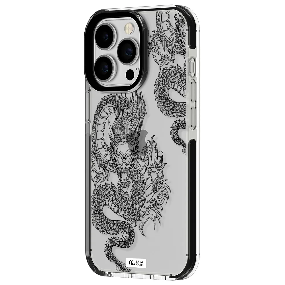 Dragon Line Art Apple iPhone 13 Pro impact black border Case