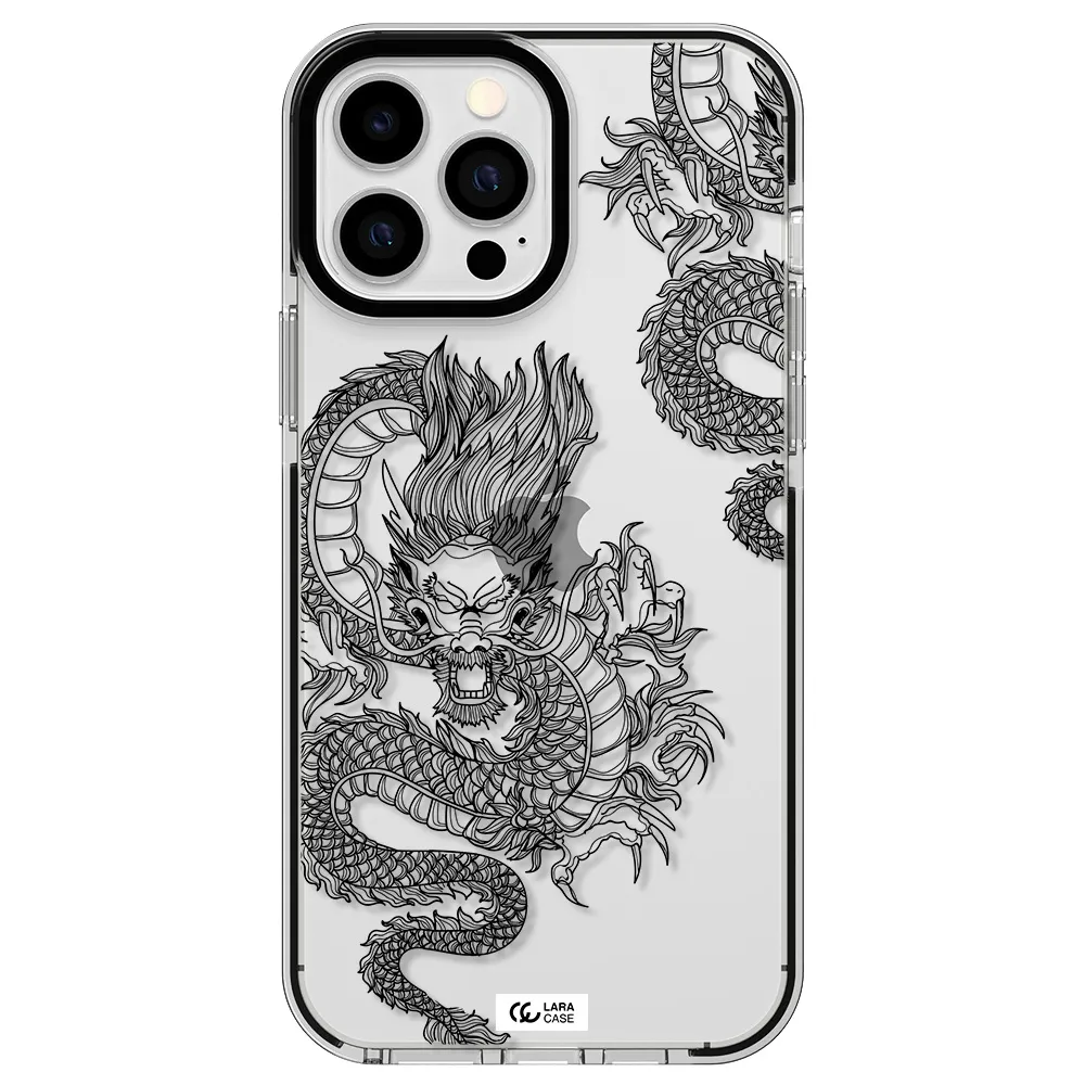 Dragon Line Art Apple iPhone 13 Pro Max impact black border Case