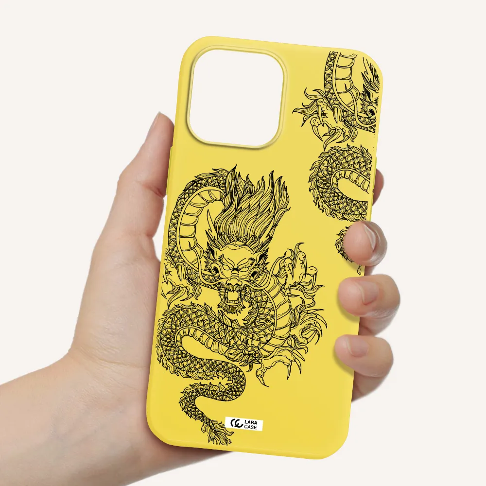 Dragon Line Art Apple iPhone 13 Pro Max Silicone canary yellow Case