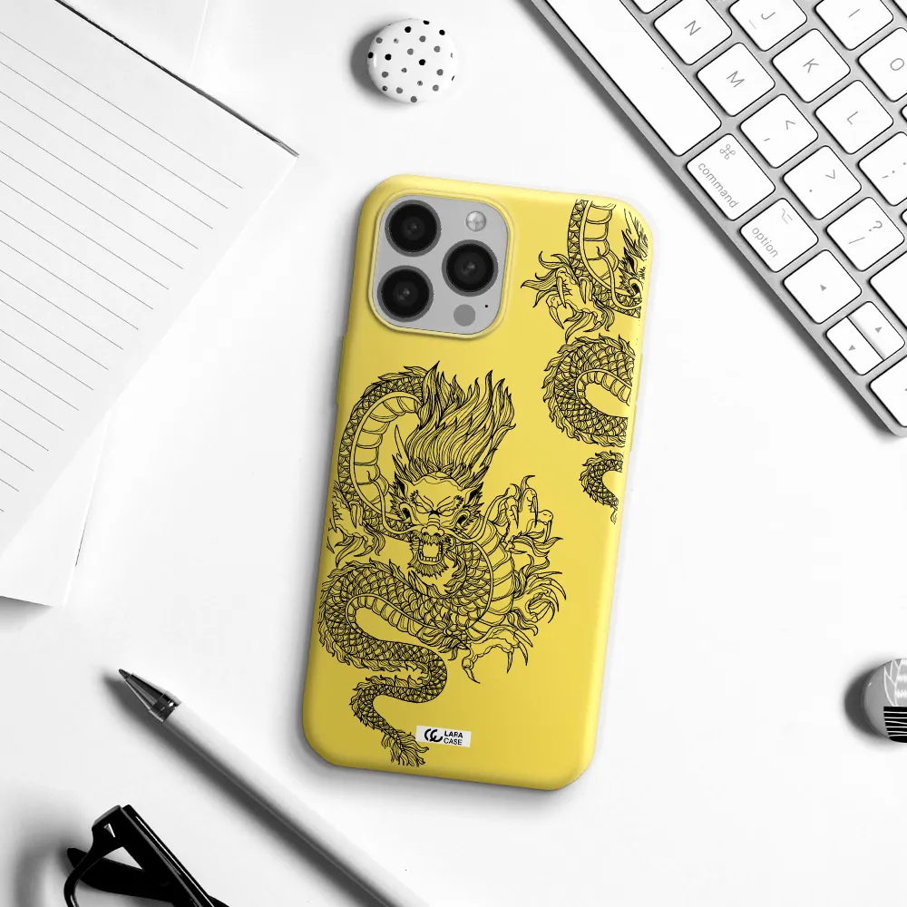 Dragon Line Art Apple iPhone 13 Pro Max Silicone canary yellow Case