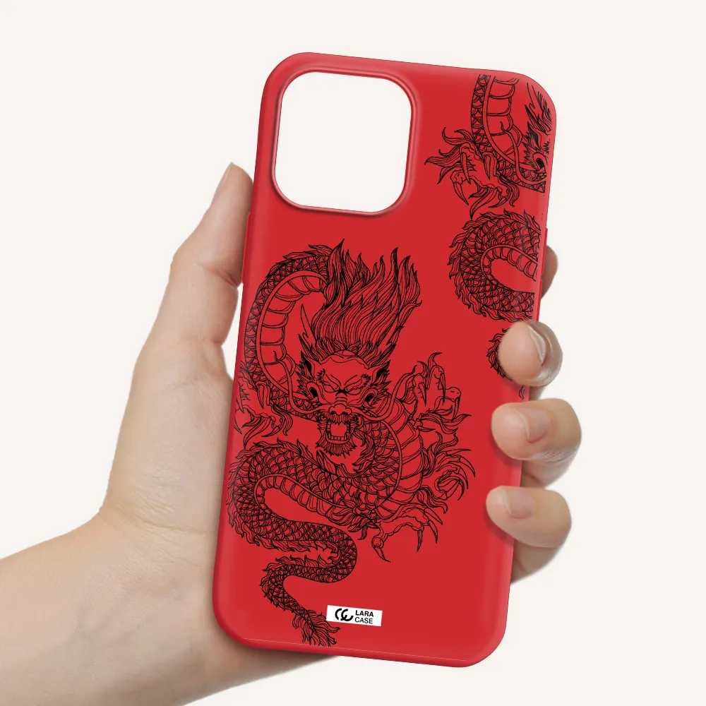 Dragon Line Art Apple iPhone 13 Pro Max Silicone Imperial Red Case