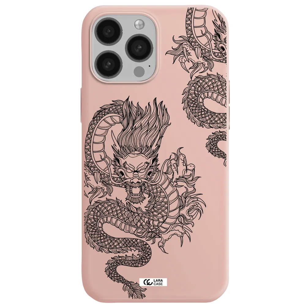Dragon Line Art Apple iPhone 13 Pro Max Silicone pastel pink Case