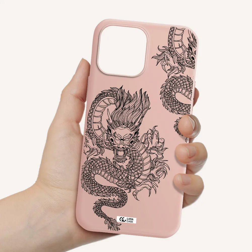 Dragon Line Art Apple iPhone 13 Pro Max Silicone pastel pink Case