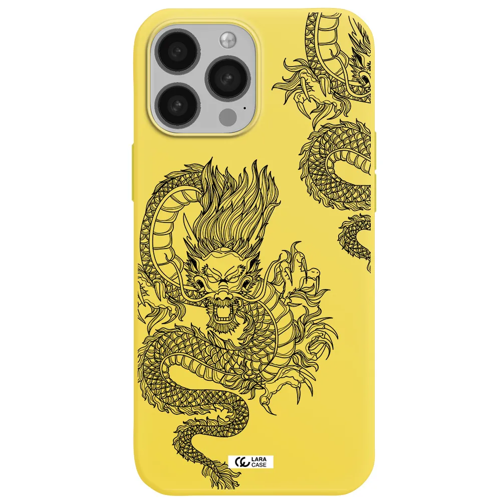 Dragon Line Art Apple iPhone 13 Pro Silicone canary yellow Case
