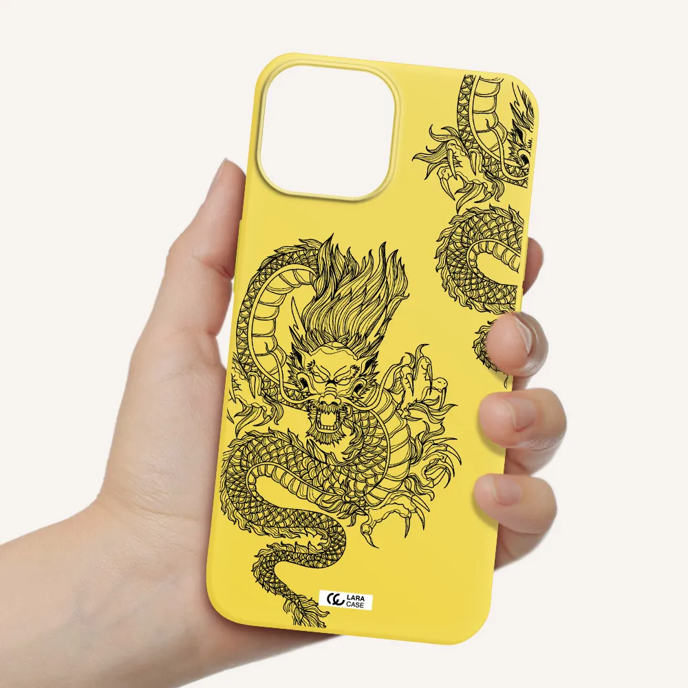 Dragon Line Art Apple iPhone 13 Silicone canary yellow Case