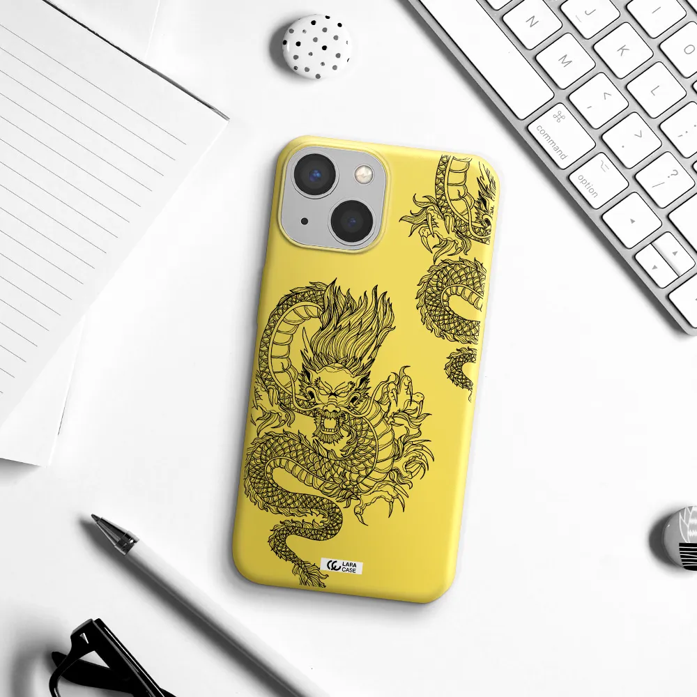 Dragon Line Art Apple iPhone 13 Silicone canary yellow Case