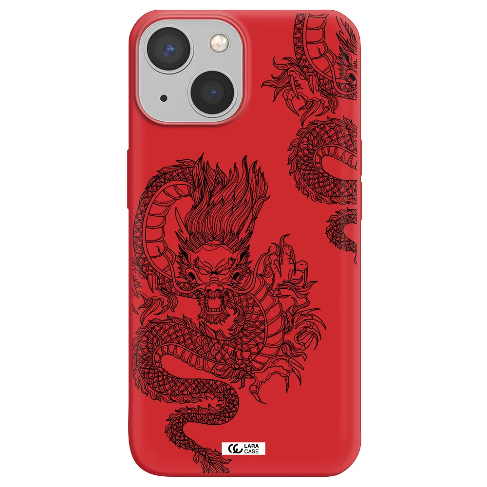 Dragon Line Art Apple iPhone 13 Silicone Imperial Red Case