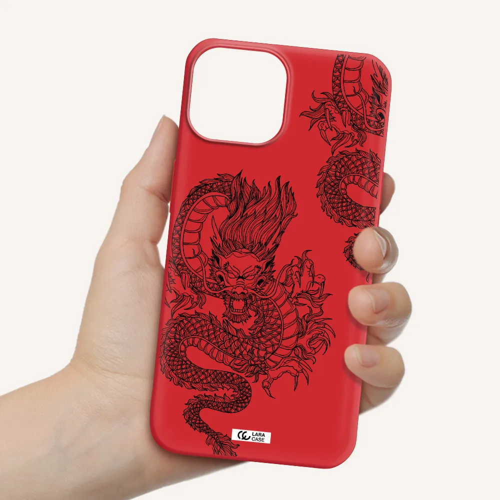 Dragon Line Art Apple iPhone 13 Silicone Imperial Red Case