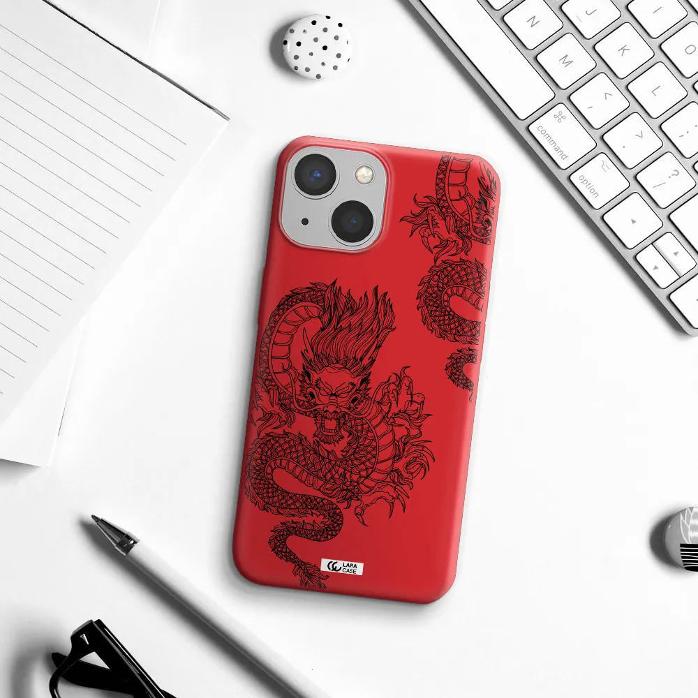 Dragon Line Art Apple iPhone 13 Silicone Imperial Red Case