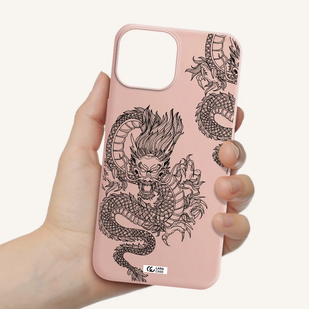 Dragon Line Art Apple iPhone 13 Silicone pastel pink Case