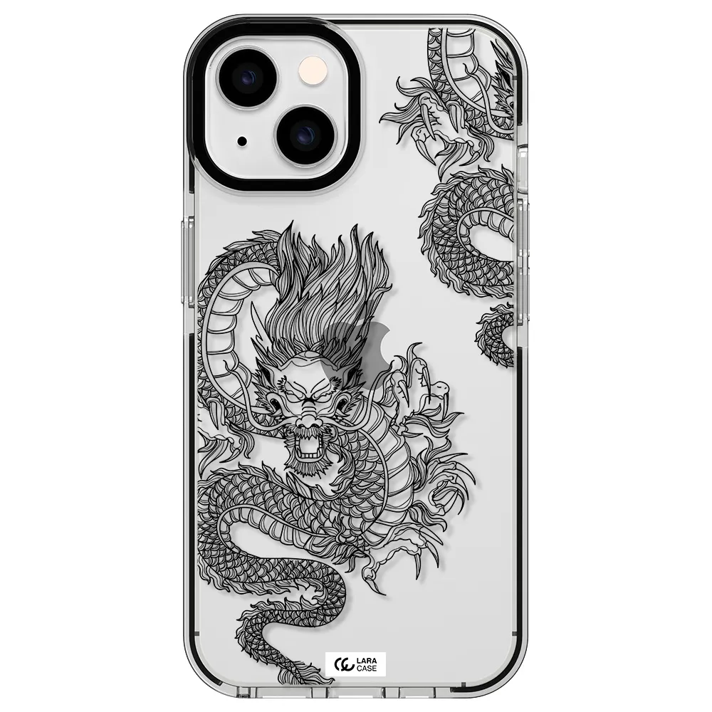 Dragon Line Art Apple iPhone 14 impact black border Case