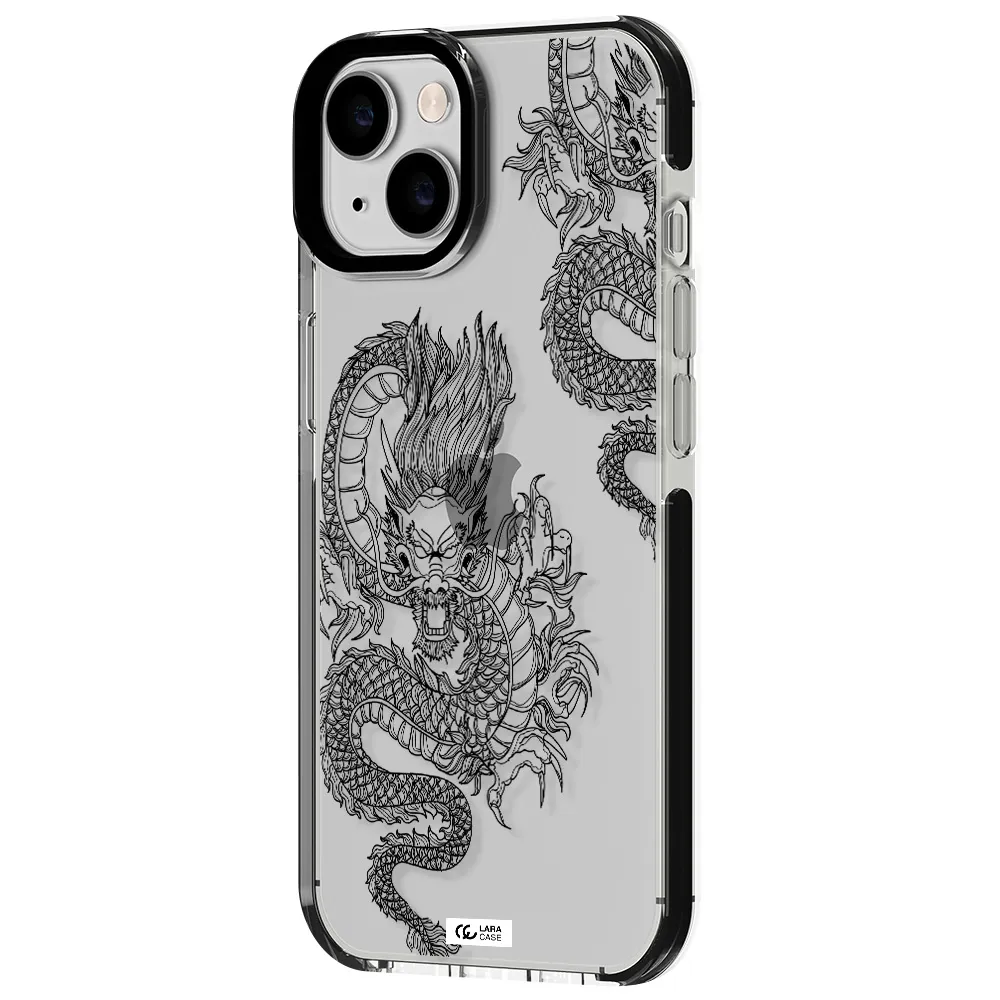 Dragon Line Art Apple iPhone 14 impact black border Case
