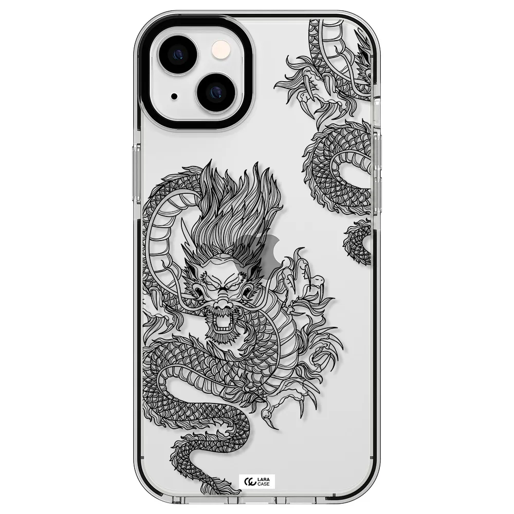 Dragon Line Art Apple iPhone 14 plus impact black border Case